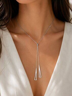 925 Sterling Silver Lariat Necklace Triangle Drop Necklace Box Chain Necklace